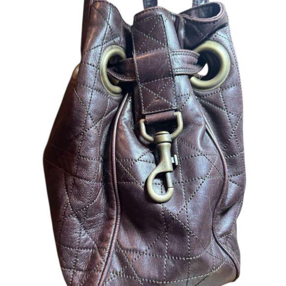 Christian Dior Brown Quilted Cannage Leather Small Hobo Bucket Shoulder Bag Auth - Picture 4 of 14